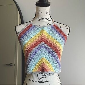 Handmade Pastel Pride Crochet Halter Neck Top SM/MD